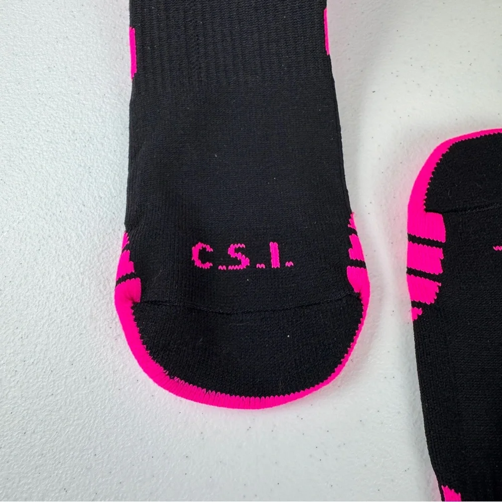 C.S.I. Breast Cancer Awareness Athletic Crew Socks Black Pink‎ Ribbon Womens L
